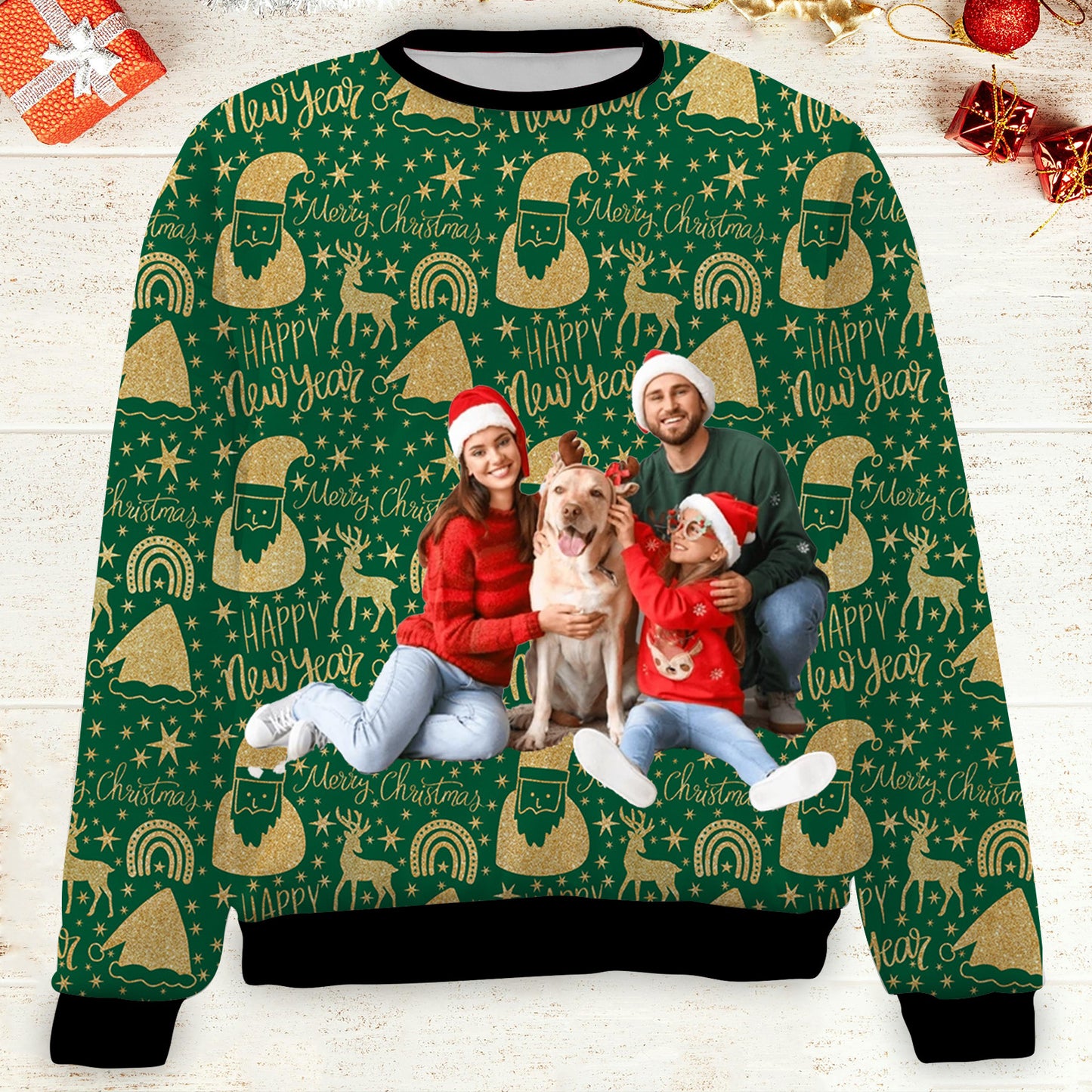 Custom Photo Christmas Family Sweatshirt, Personalized Photo Ugly Sweater, Christmas All-Over-Printed Sweatshirt 682672