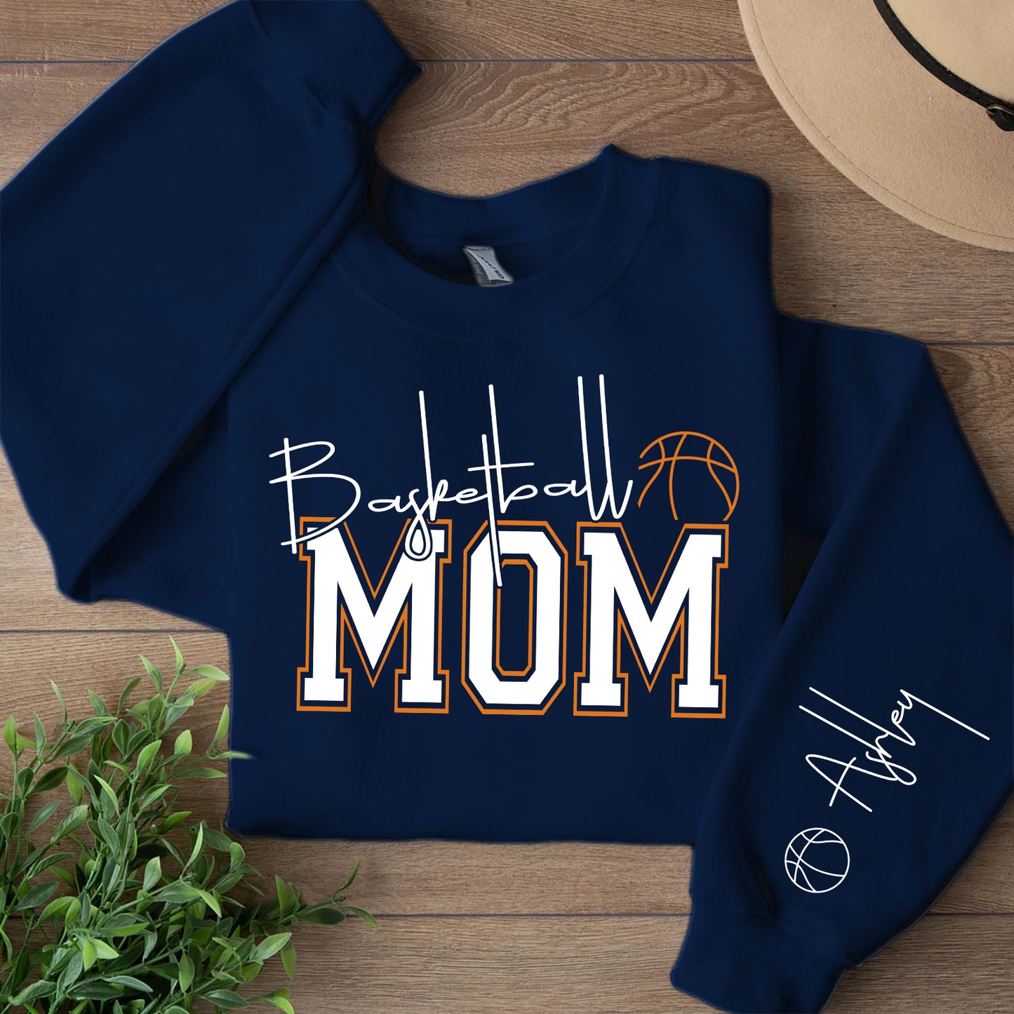 Personalized Basketball Mom Sweatshirt | Custom Name Mom Front & Left Sleeve Sweatshirt | Mother’s Day Gift 684320