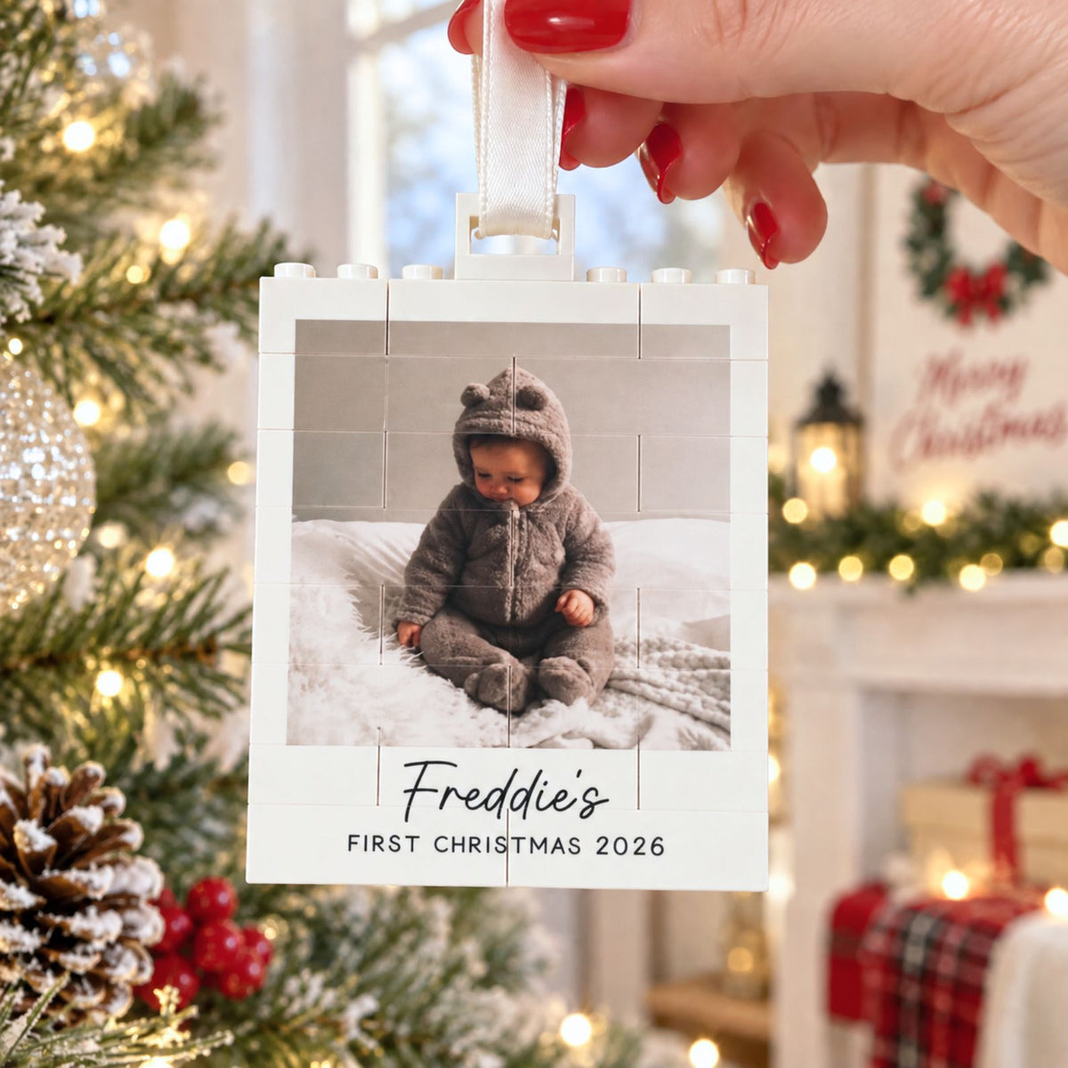 Custom Photo Baby First Christmas Building Block Ornament, Personalized Baby Christmas Keepsake 686298 WFD