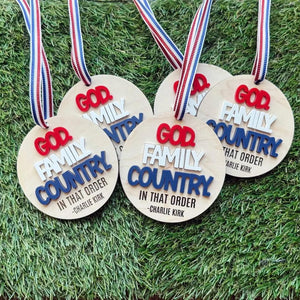 God Family Country Charlie Kirk Wood Ornament, Christmas Charlie Kirk 2025 Ornament, Charlie Kirk 2 Layered Wooden Ornament 683102