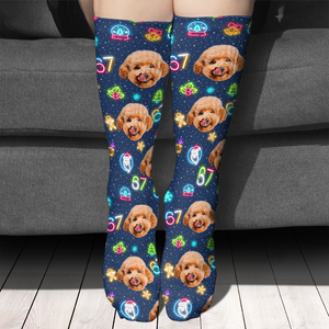 Custom Face 6 7 Christmas Socks | Custom Photo Six Seven Meme Christmas Socks | Personalized Funny Socks For Christmas 683686