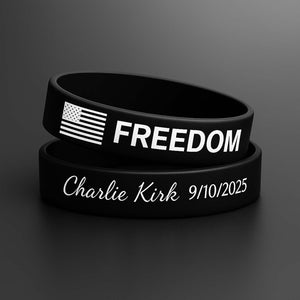 FREEDOM Charlie Kirk Printed Silicone Bracelet | Justice Charlie Kirk Memorial Silicone Wristbands | Charlie Kirk Tribute Red Wristband 683135