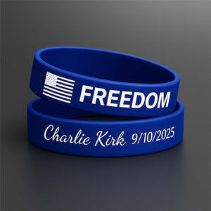 FREEDOM Charlie Kirk Printed Silicone Bracelet | Justice Charlie Kirk Memorial Silicone Wristbands | Charlie Kirk Tribute Red Wristband 683135