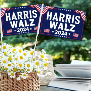 12pcs Kamala Harris Waltz 2024 Mini Flags - Durable Polyester, Perfect for Indoor & Outdoor Decorations