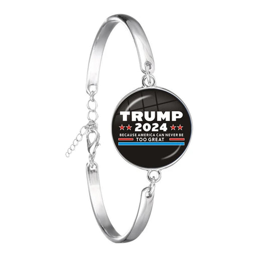 He Will Be Back Bracelet 2024 USA Trump Collection Glass Cabochon Silver Plated Bangle Jewelry for Women Men Support Trump