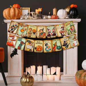 Halloween Holiday Decorations Trick or Treat Banner, Vintage Style Pumpkin Halloween Hanging Banner Home Decor Bunting Flag Garland - Halloween Party Decorations/Sign/Party Supplies/Photo Prop