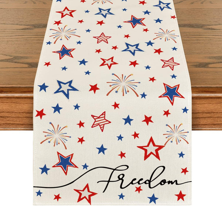 Patriotic Freedom Stars Table Runner, 4Th of July Memorial Day Holiday Kitchen Dining Table Decor for Indoor Outdoor Home Party Decoration 13 X 72 Inch