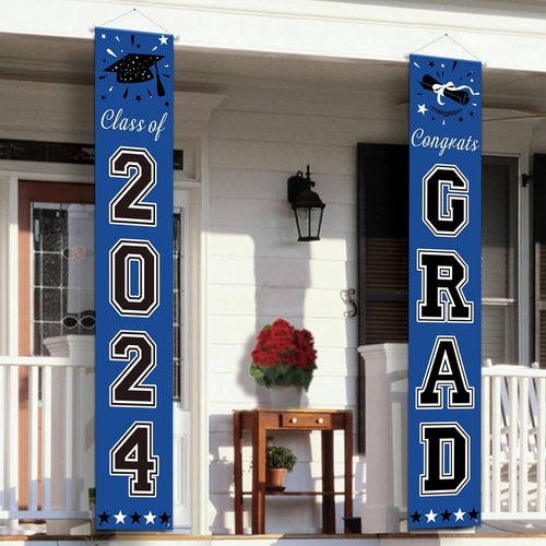 Blue Graduation Decorations Class of 2024, Congrats Grad Porch Banner for Any Schools or Grades 2024 Graduation Party Decorations
