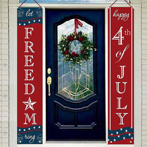 4Th of July Decor - Patriotic Decorations for Independence Day - Happy 4Th of JULY and Let Freedom Ring Hanging Flags Bunting Banners Door Porch Sign - Fourth of July Party Supplies