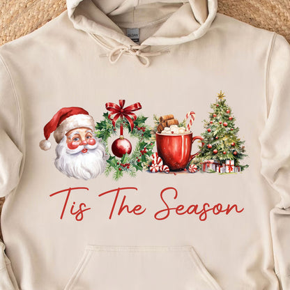 Tis The Season Shirt, Retro Santa Claus Sweater, Water Color Santa Claus Sweatshirt T1638