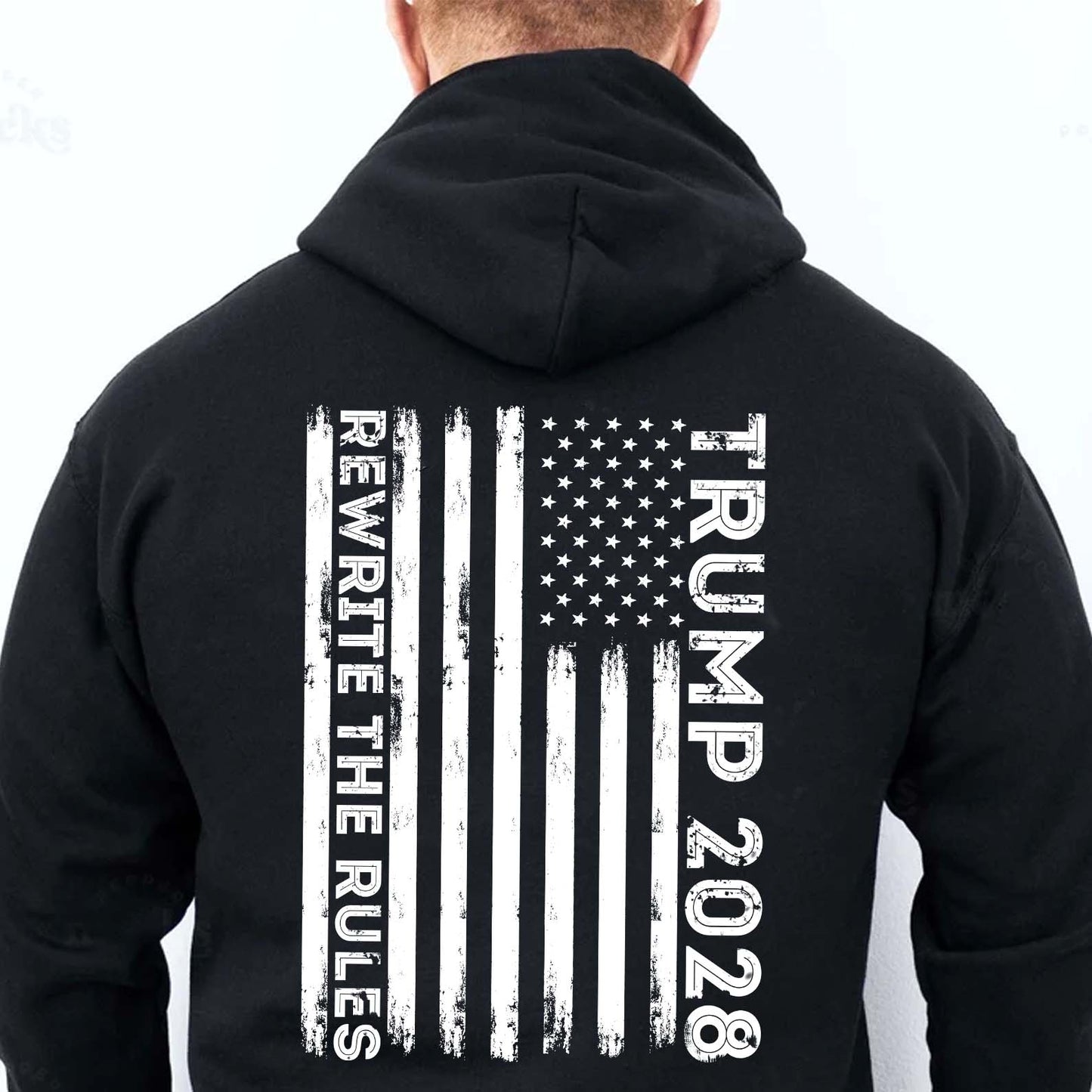 Trump 2028 Shirt with Back Design | MAGA "Rewrite the Rules" Patriotic T-Shirt with USA Flag | Support Trump Apparel | GOP 682281