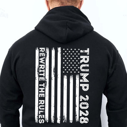 Trump 2028 Shirt with Back Design | MAGA "Rewrite the Rules" Patriotic T-Shirt with USA Flag | Support Trump Apparel | GOP 682281