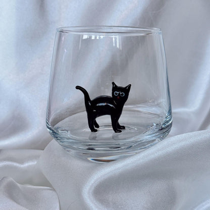 Cat Figurine Glass Cup | Murano Wine Glass | Stemless Wine Glass | Cat Lover Gift | 3D Cat Cup 683938