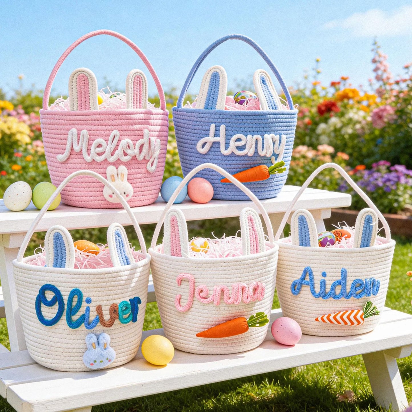 Personalized Easter Basket, Custom Name Basket, Easter Egg Hunt Gift Basket, Bunny Basket 684378