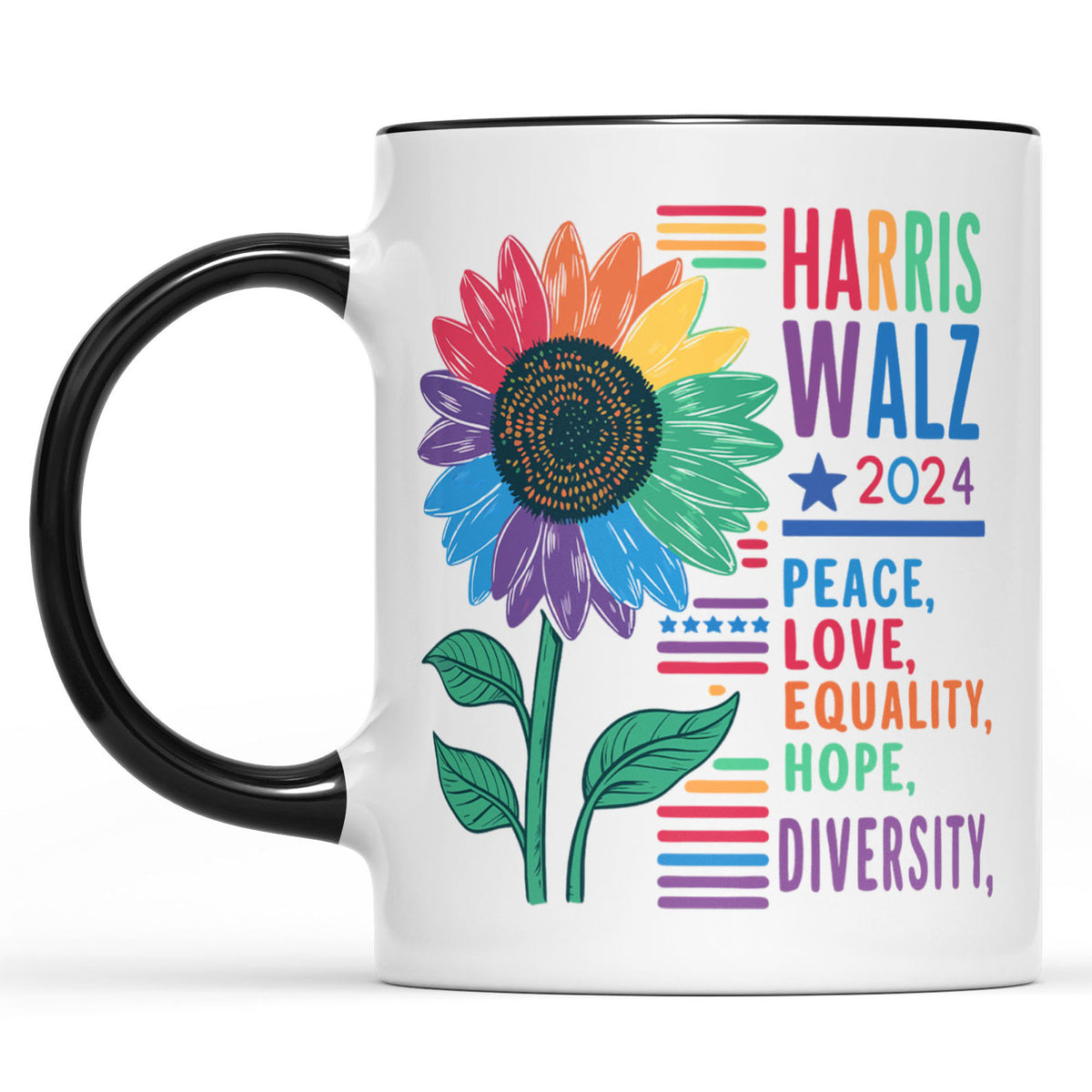 Harris Walz Peace Love 2024 Mug | Kamala Harris 2024 Mug | Democrat White Mug T1438 - KH2
