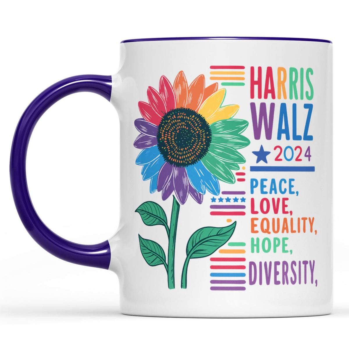 Harris Walz Peace Love 2024 Mug | Kamala Harris 2024 Mug | Democrat White Mug T1438 - KH2