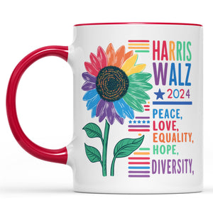 Harris Walz Peace Love 2024 Mug | Kamala Harris 2024 Mug | Democrat White Mug T1438 - KH2