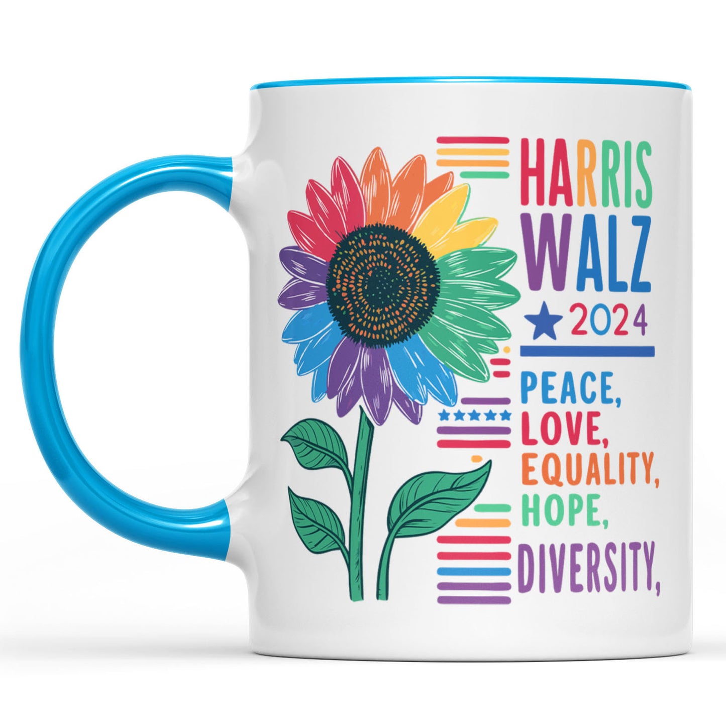 Harris Walz Peace Love 2024 Mug | Kamala Harris 2024 Mug | Democrat White Mug T1438 - KH2