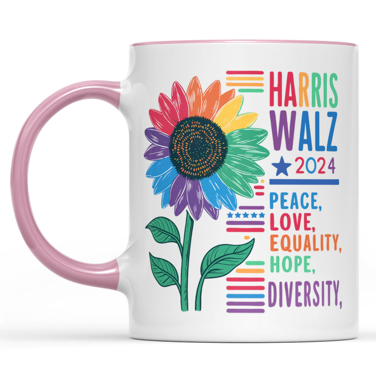 Harris Walz Peace Love 2024 Mug | Kamala Harris 2024 Mug | Democrat White Mug T1438 - KH2
