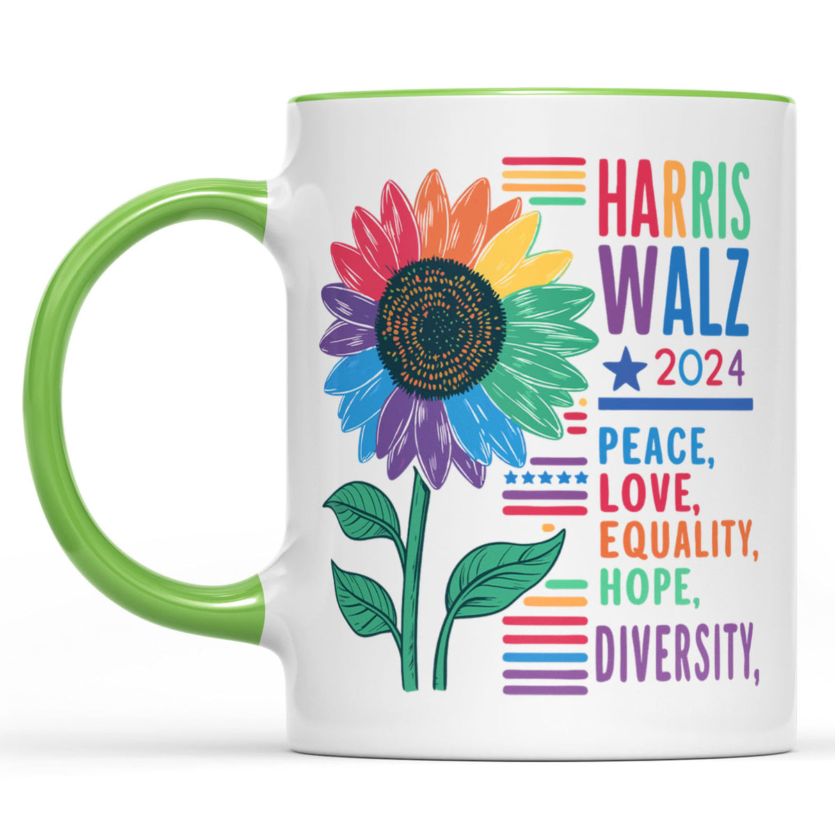 Harris Walz Peace Love 2024 Mug | Kamala Harris 2024 Mug | Democrat White Mug T1438 - KH2