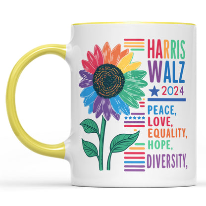 Harris Walz Peace Love 2024 Mug | Kamala Harris 2024 Mug | Democrat White Mug T1438 - KH2