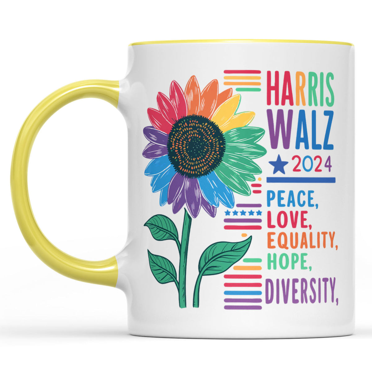Harris Walz Peace Love 2024 Mug | Kamala Harris 2024 Mug | Democrat White Mug T1438 - KH2