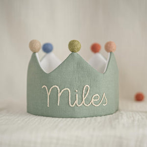 Personalized Embroidered Linen Crown, Custom Kids Birthday Crown, First Birthday Keepsake Gift 685529 WFD
