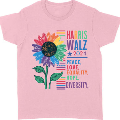 Harris Walz Peace Love Shirt | Kamala Harris 2024 Shirt | Democrat Shirt Bright T1438 - KH2