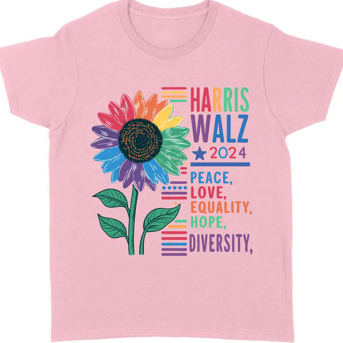 Harris Walz Peace Love Shirt | Kamala Harris 2024 Shirt | Democrat Shirt Bright T1438 - KH2