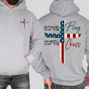 Stand For The Flag Kneel For The Cross Christian Shirt | USA Flag Cross Tee | Patriotic 4th of July Front & Back Shirt 683190