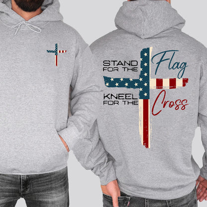 Stand For The Flag Kneel For The Cross Christian Shirt | USA Flag Cross Tee | Patriotic 4th of July Front & Back Shirt 683190
