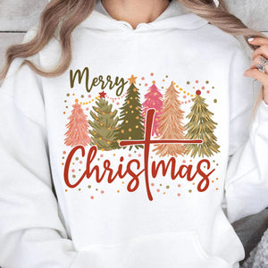 Retro Merry Christmas Shirt, Christmas Cross Sweater, Xmas Tree Holiday Sweatshirt T1650