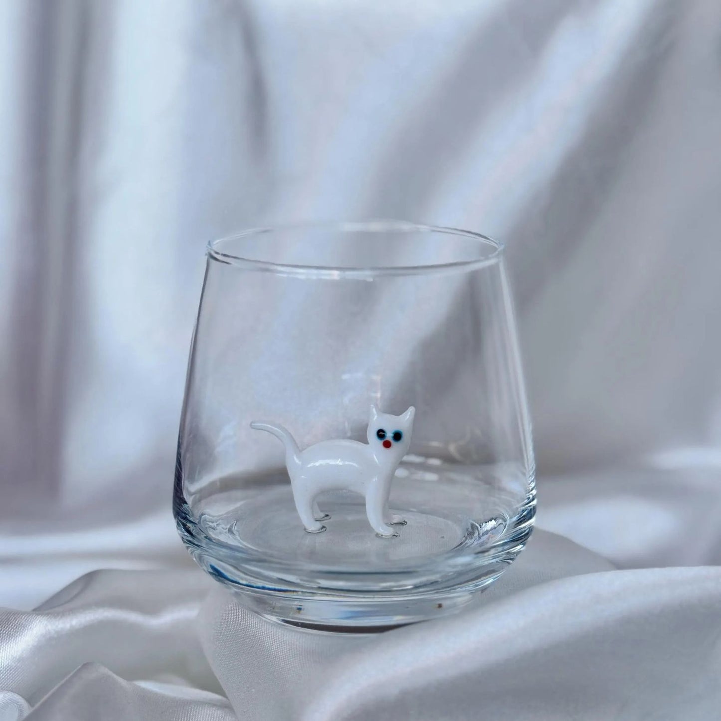 Cat Figurine Glass Cup | Murano Wine Glass | Stemless Wine Glass | Cat Lover Gift | 3D Cat Cup 683938