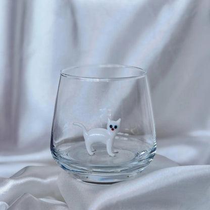 Cat Figurine Glass Cup | Murano Wine Glass | Stemless Wine Glass | Cat Lover Gift | 3D Cat Cup 683938