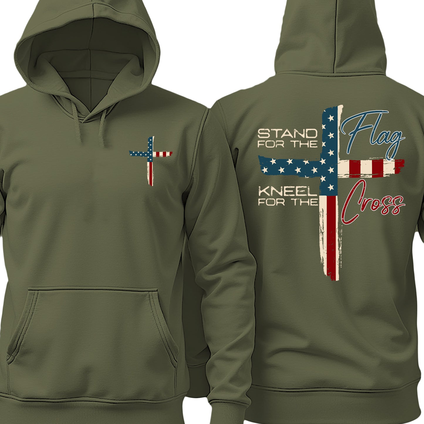 Stand For The Flag Kneel For The Cross Christian Shirt | USA Flag Cross Patriotic T-Shirt | 4th of July Front & Back Shirt 683190