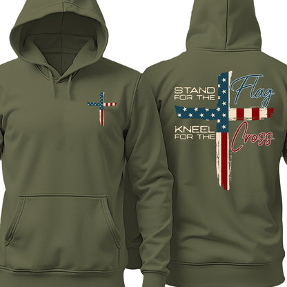 Stand For The Flag Kneel For The Cross Christian Shirt | USA Flag Cross Patriotic T-Shirt | 4th of July Front & Back Shirt 683190