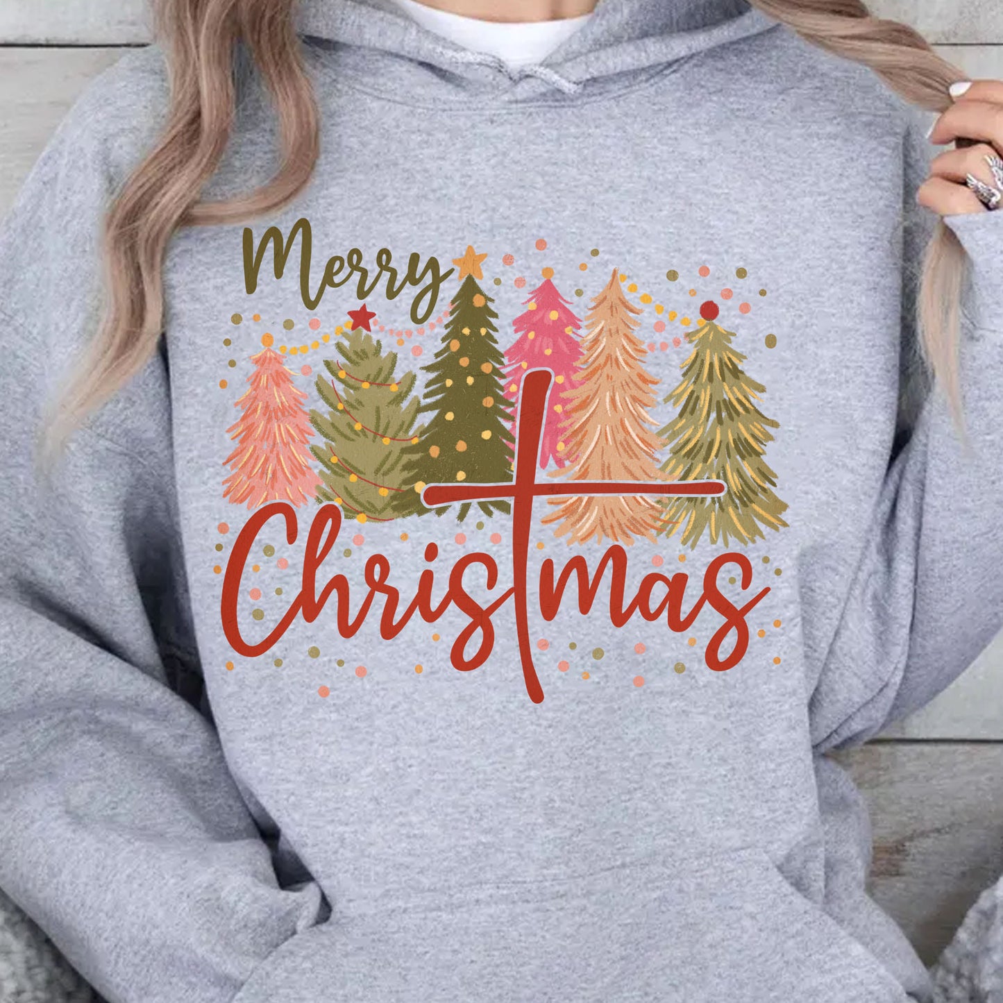 Retro Merry Christmas Shirt, Christmas Cross Sweater, Xmas Tree Holiday Sweatshirt T1650