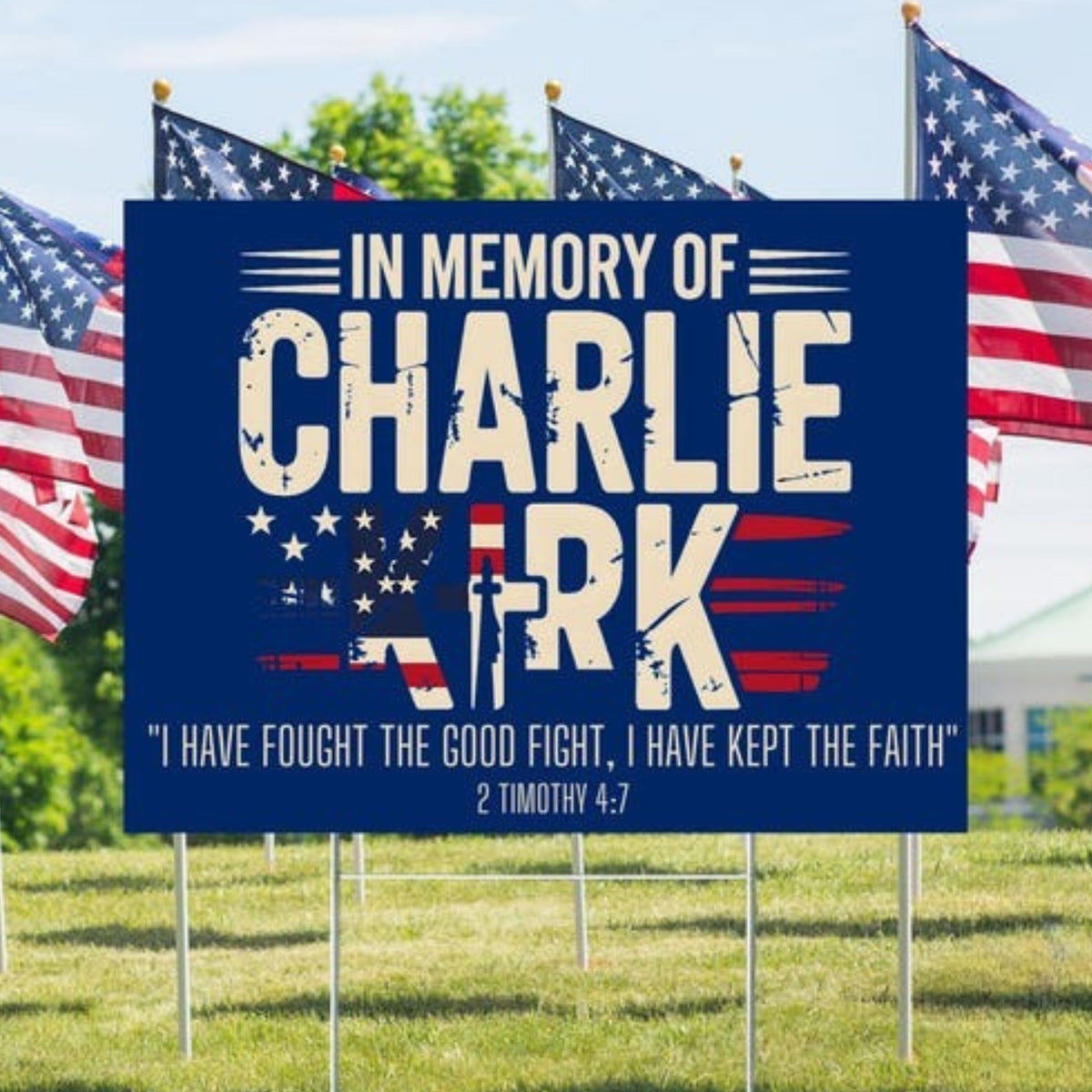 In Memory of Charlie Kirk Sign – Patriotic Memorial Yard Sign with Bible Verse, Faith Family Freedom Lawn Decoration 682994