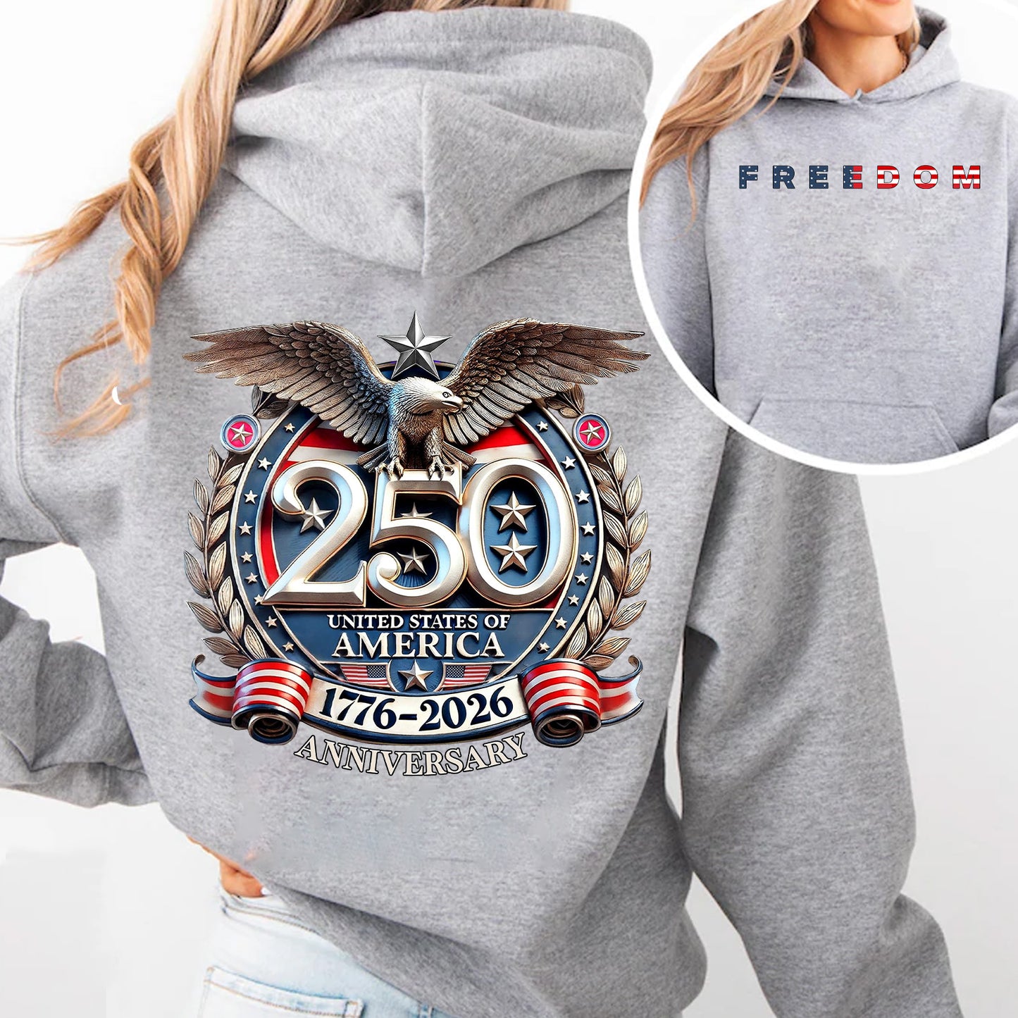 Freedom 250 Years Anniversary Bright Shirt | Patriotic 4th of July 1776–2026 Eagle US Flag Front & Back Shirt 684197