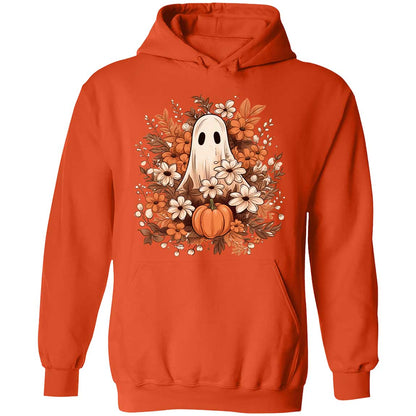 Fall Floral Ghost Halloween Shirt, Autumn Pumpkins Trendy Halloween Shirt 776V3