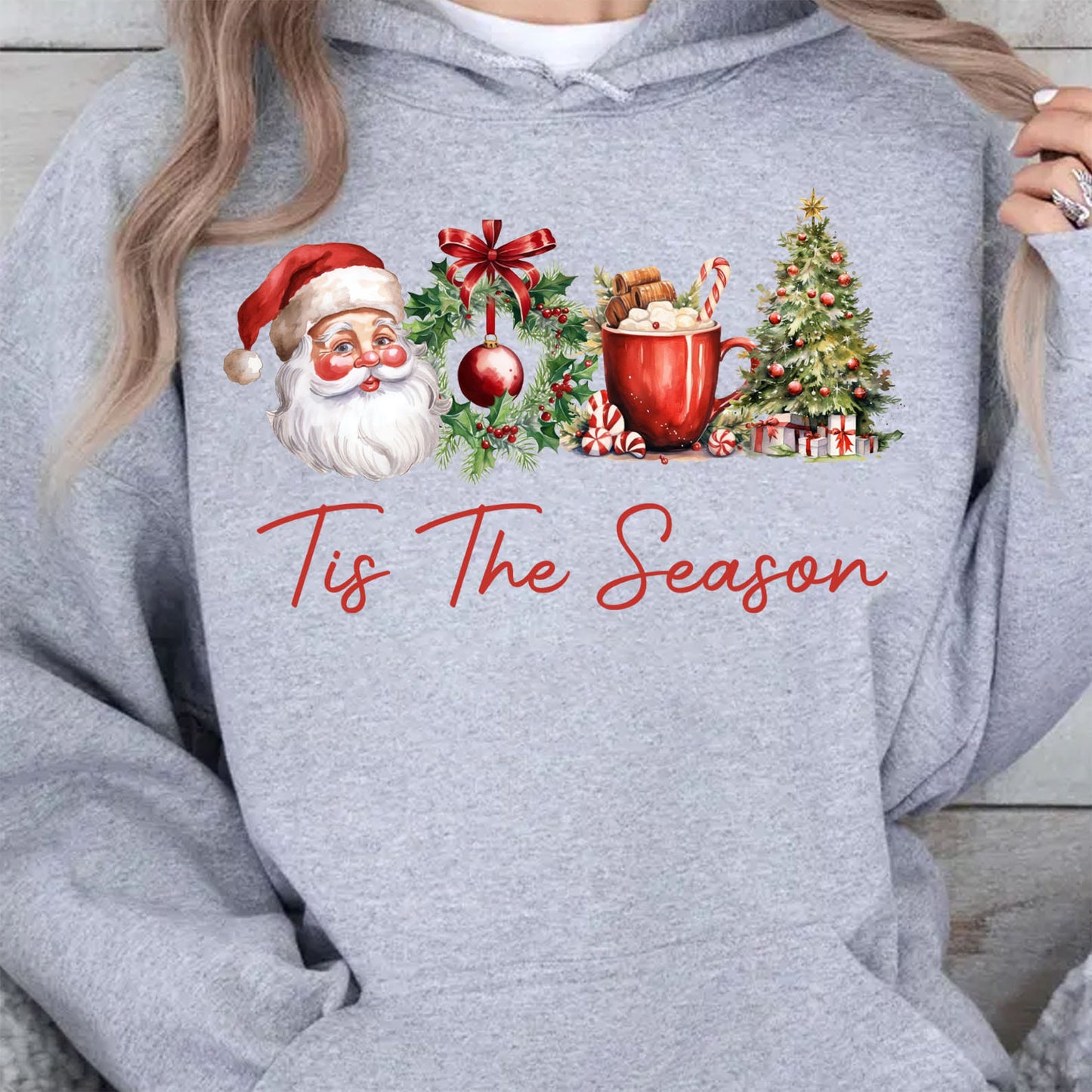 Tis The Season Shirt, Retro Santa Claus Sweater, Water Color Santa Claus Sweatshirt T1638