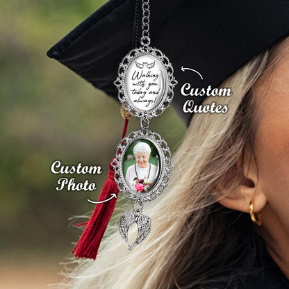 Graduation Tassel Charm with Angel Wings | Custom Photo Graduation Tassel Memorial Gifts | Memorial Grad Cap Charm 684654