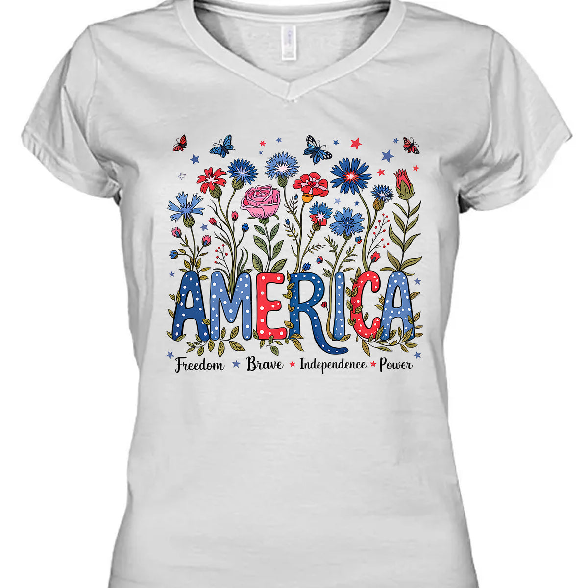Floral America Shirt | 4th Of July T-Shirt | Freedom Brave Independence Power Tee | Patriotic Shirt | Independence Day Shirt 682315