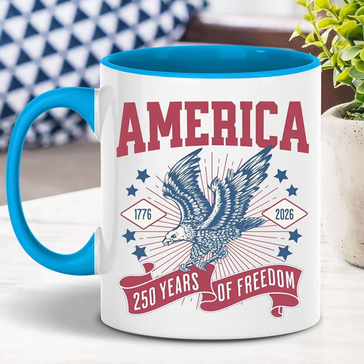 250 Years Of Freedom Mug | Happy 250th Birthday USA | America 250th Anniversary Mug | Patriotic Bald Eagle White Mug Accent Mug 682586