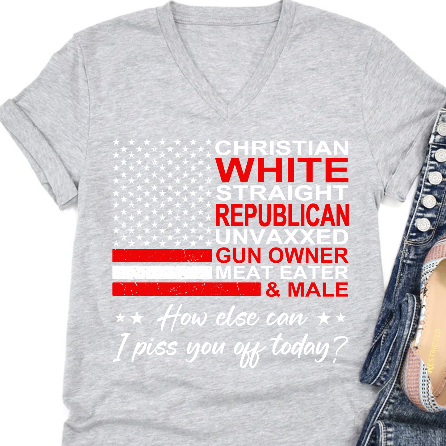 Christian White Straight Republican Shirt | Donald Trump Homage Shirt | Donald Trump Fan Front Shirt T939 - GOP