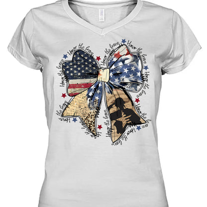 Honor The Brave Shirt | Coquette American T-Shirt | Memorial Coquette Bow Shirt | 4th of July Shirt | Independence Day Tee 682311