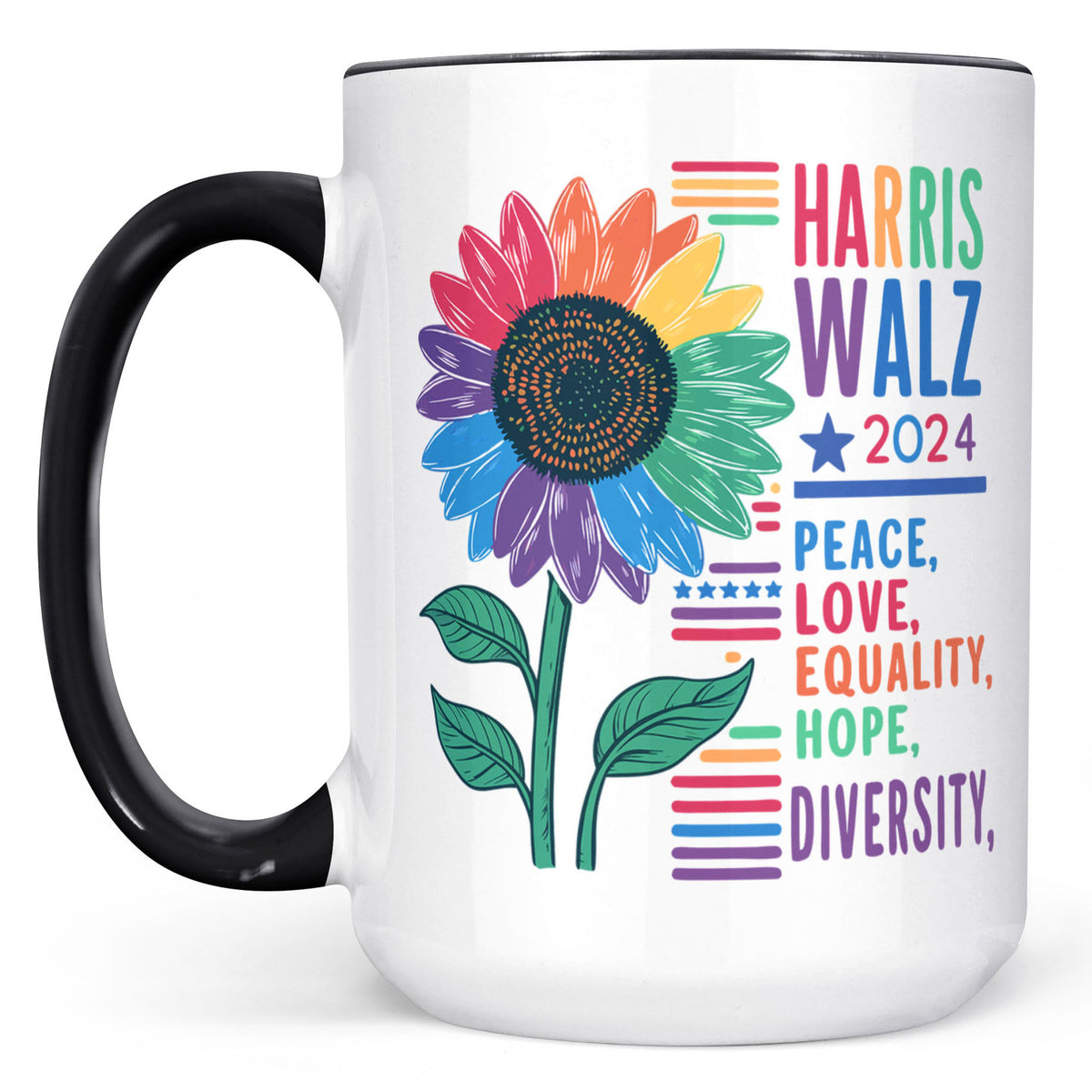 Harris Walz Peace Love 2024 Mug | Kamala Harris 2024 Mug | Democrat White Mug T1438 - KH2