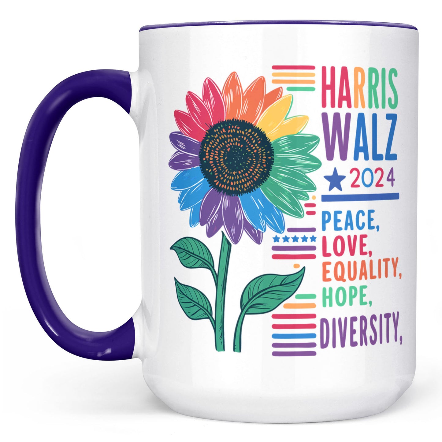 Harris Walz Peace Love 2024 Mug | Kamala Harris 2024 Mug | Democrat White Mug T1438 - KH2