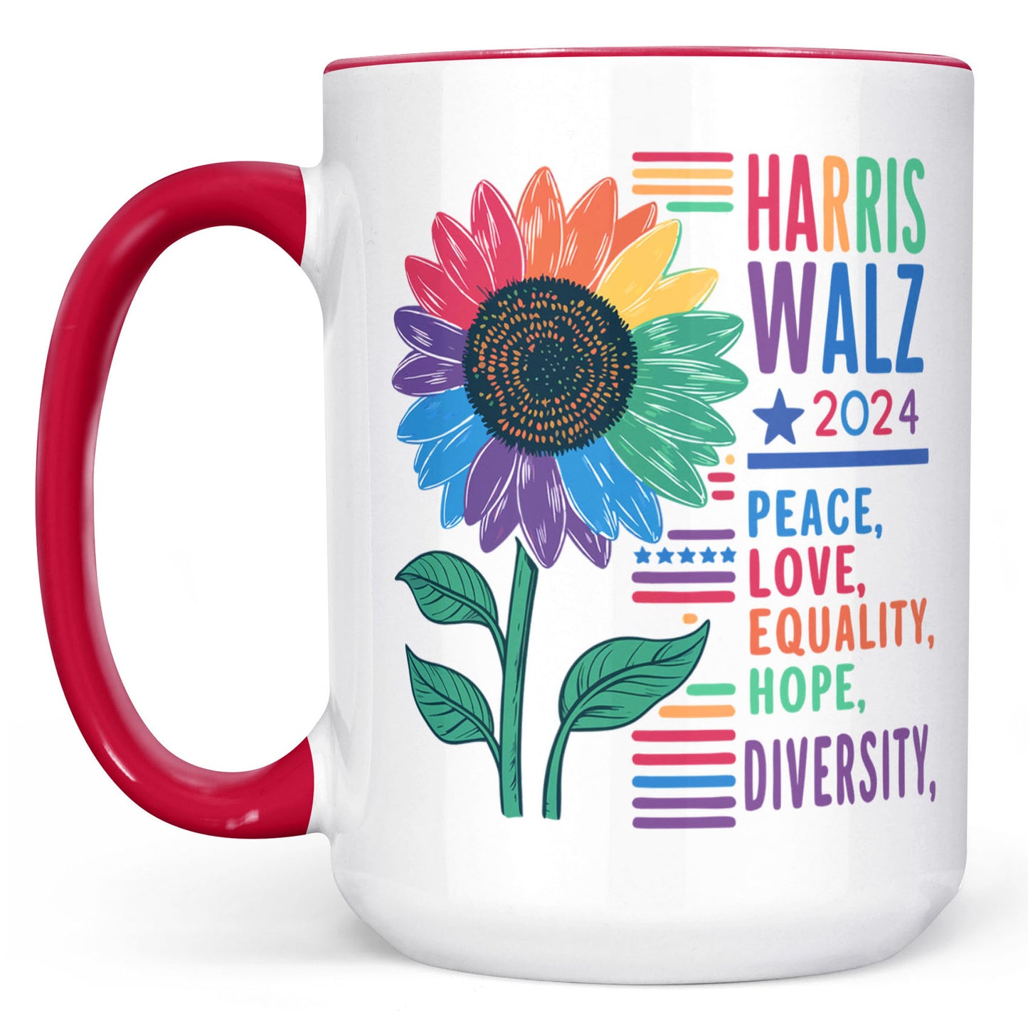 Harris Walz Peace Love 2024 Mug | Kamala Harris 2024 Mug | Democrat White Mug T1438 - KH2