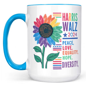 Harris Walz Peace Love 2024 Mug | Kamala Harris 2024 Mug | Democrat White Mug T1438 - KH2